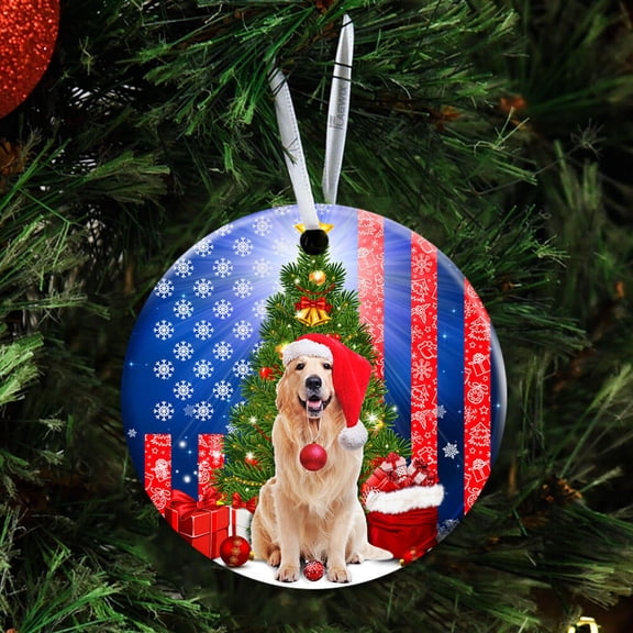 Flagwix Christmas Ornaments|Christmas Tree Decoration| Golden Retriever Christmas|Christmas Gifts, Ceramic Ornaments With Ribbon - Circle, 1 Pcs