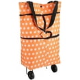 thumbnail image 1 of Carrito de compras plegable, tela Oxford naranja con ruedas para un transporte sin esfuerzo, correa de mano ancha para agarre y control, cremallera inferior para acceso con ruedas, adecuado para, 1 of 8