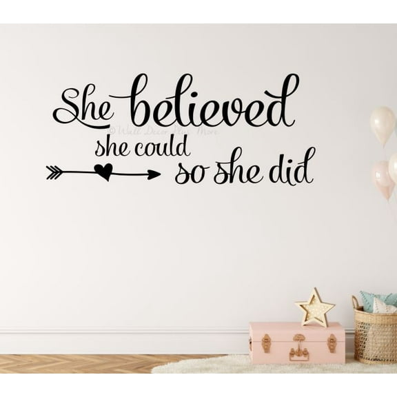 She Believed She Could Vinyl Stickers Girls Bedroom Wall Decal Quotes 36x15-Inch Black