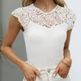 thumbnail image 5 of Tank Tops for Women Plus Size Lace Cap Sleeve Casual Patchwork Solid Color Top White XXL, 5 of 6
