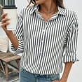 thumbnail image 4 of DAFPZW Womens Striped Button Down Shirt Casual Long Sleeve Blouse Classic Office Work Tops, 4 of 9