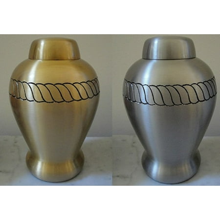 One Pewter Finish and One Bronze Finish Brass Cremation Urn for dogs cats or exotic pets -30 lbs. or less- with rope design