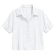 thumbnail image 5 of YVNAURA Women's Plus Size Button Down Roll Up Cuffed Short Sleeve Shirt Casual Collared Blouse Summer Lightweight Breathable Wrinkle Free Tops for Curvy Women Office Daily Wear, White,L, 5 of 5