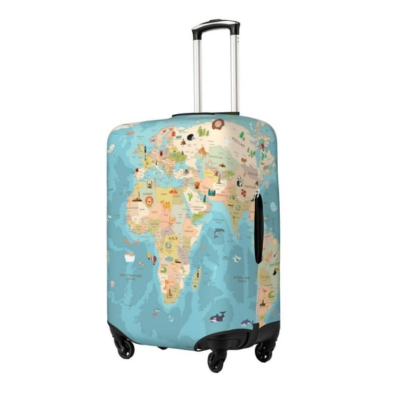 Fuzoiu World Map With Animals 1 Print Suitcase Cover,Washable Luggage Covers for Suitcase,Elastic Luggage Protector Cover,Scratch Resistant Travel Suitcase Covers-Small