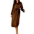 thumbnail image 2 of Plush Robe for Women, Long Flannel Winter Bath Robe, Plus Size Coffee Brown M, 2 of 6