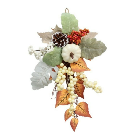Zmeidao Fall Harvest Wreath, Artificial Wall Swag with Pumpkin Maple Leaves Berries, Autumn Wreath for Front Door, Thanksgiving Harvest Festivals Decor 15.75in