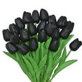 thumbnail image 2 of 20 Pcs Artificial black Tulips Flowers Faux Tulip Stems PU Real Touch Tulips for Easter Spring Wreath Floral Arrangement Centerpiece Wedding Bouquets Baby Shower Decoration, 2 of 4