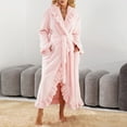 thumbnail image 5 of HWRETIE Women's Bathrobe Solid Color Long Sleeve Plush Sleepwear Ladies' Casual Waist Tie Cardigan Pocket Nightgown Comfortable Soft Home Clothes Autumn Winter Wear Pink, 5 of 9