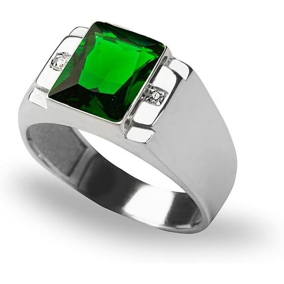 beryl_creation 14K White Gold Plated 1.50 Ct Emerald Cut Green Emerald Wedding Engagement Band Pinky Ring 925 Sterling Silver For Men's -4.5