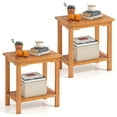 thumbnail image 1 of Gymax Ensemble de 2 Tables d'Appoint d'Extérieur en Bois d'Acacia, Table d'Extrémité de Patio à 2 Niveaux avec Plateau à Lattes, 1 of 10