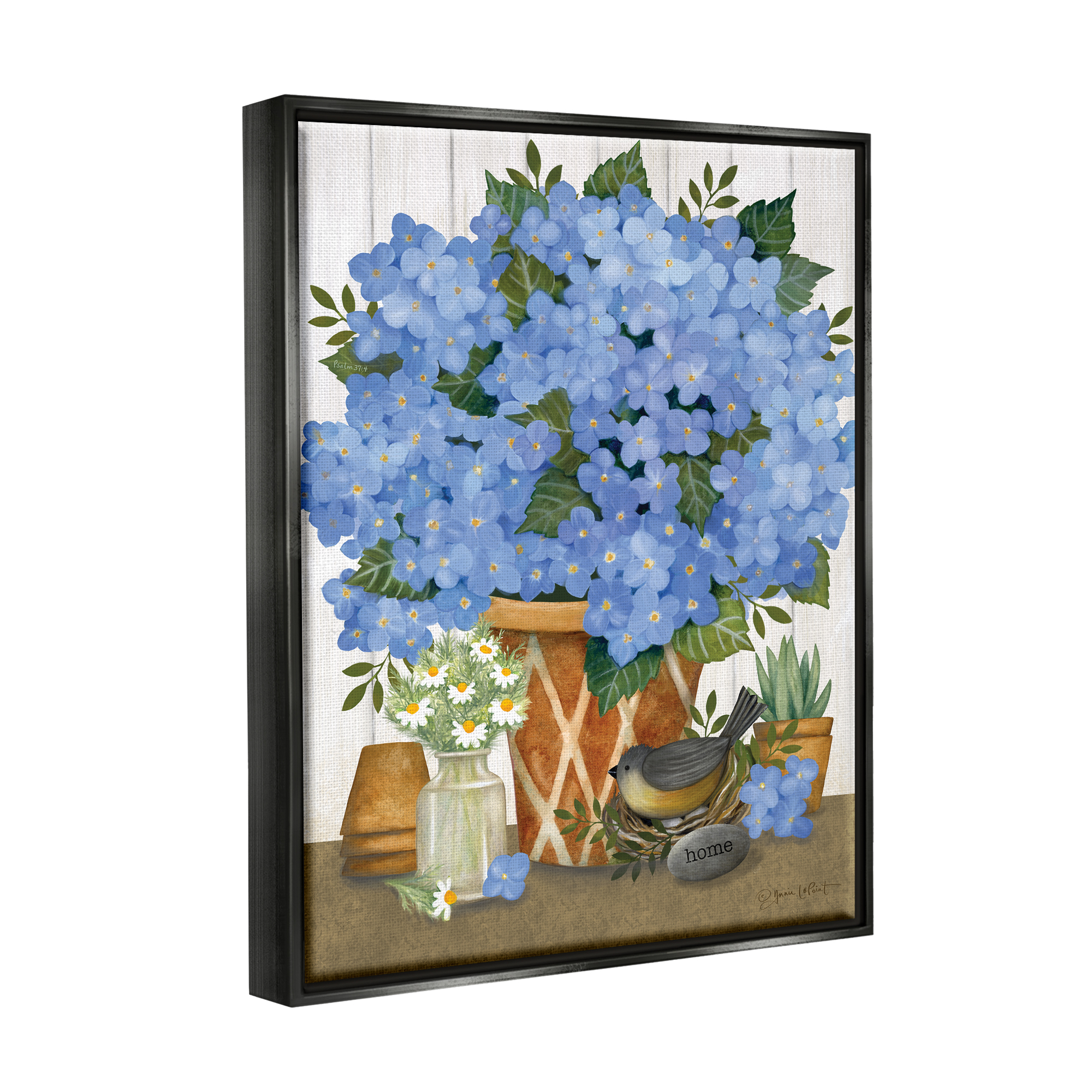 Stupell Blue Hydrangeas Country Arrangement Botanical & Floral Painting Black Floater Framed Art Print Wall Art