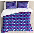 thumbnail image 1 of Geometric Duvet Cover Set King Size, Retro Style Colorful Cubes Stacked Repetitive Design with Modern Designs, Decorative 3 Piece Bedding Set with 2 Pillow Shams, Magenta Sky Blue, by Ambesonne, 1 of 3