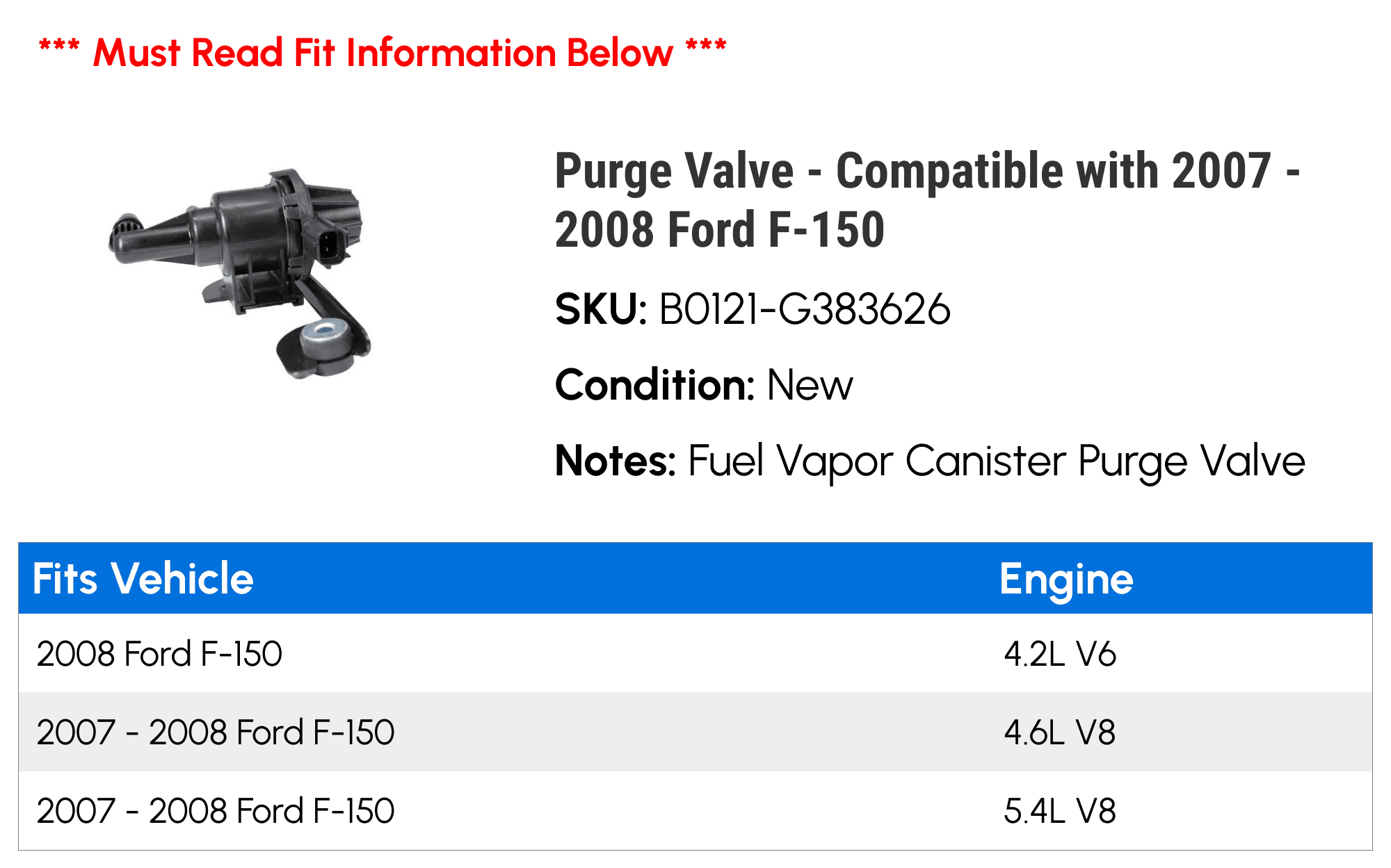 Purge Valve - Compatible with 2007 - 2008 Ford F-150