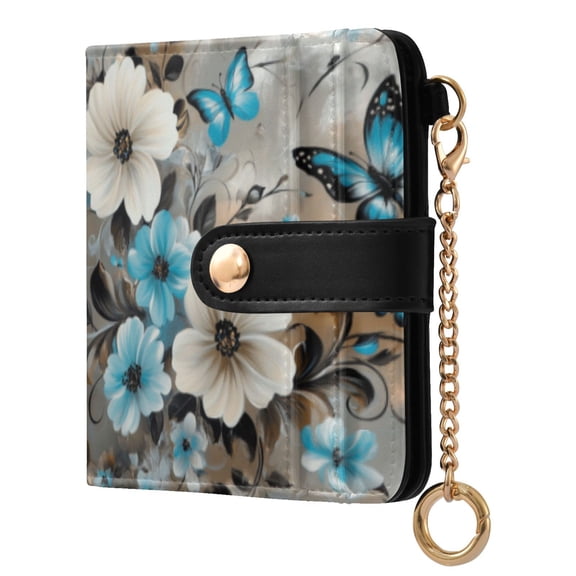 Qxltty Dainty Flora Ladies Wallet Rfid Slim Thin Compact Credit Card Women Wallet Zipper Coin Pocket and ID Window for Female Gifts