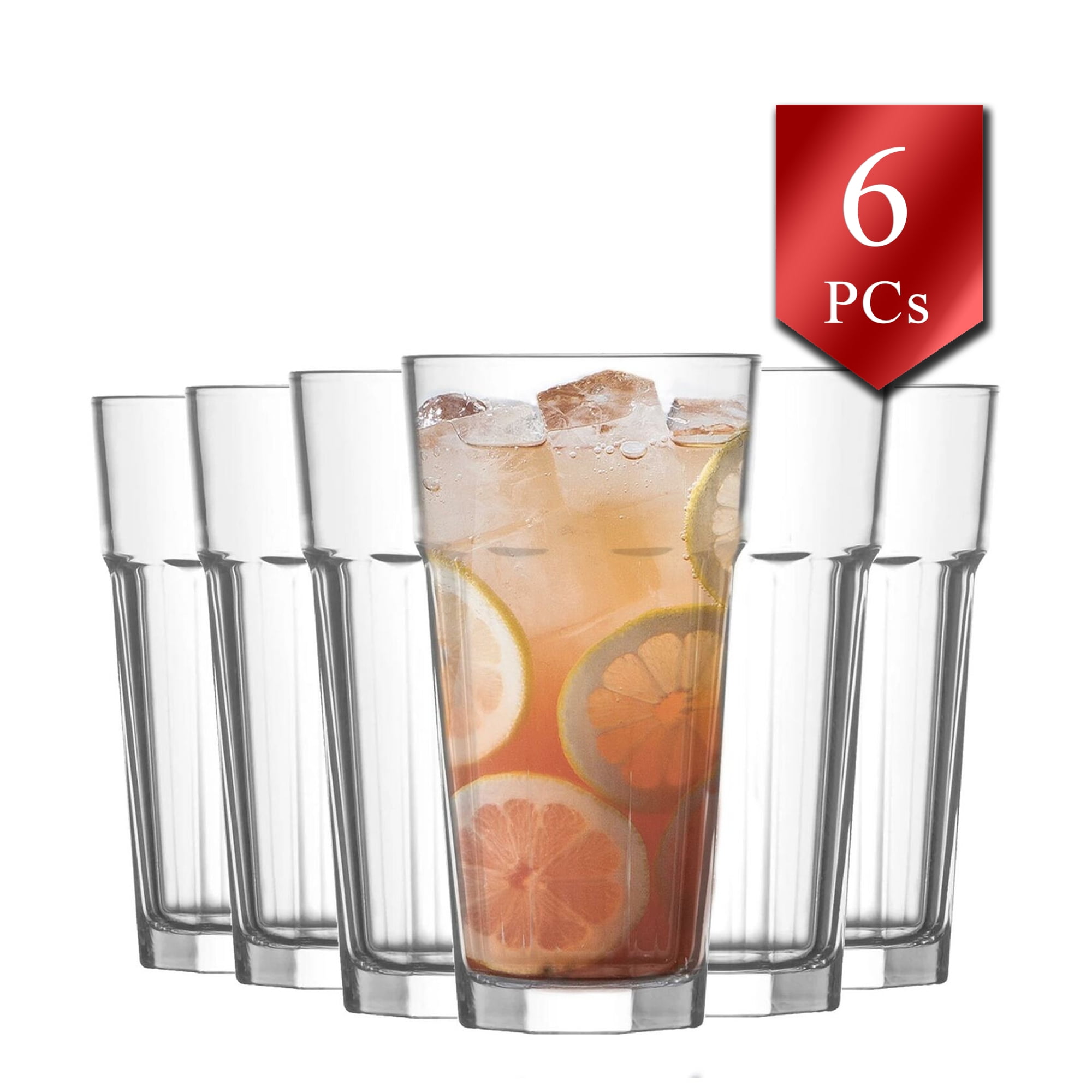 Highball Drinking Glasses Set of 6, Water and Juice Glassware Tumbler, 12.2 oz