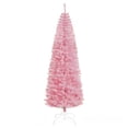 thumbnail image 2 of HOMCOM 7' Tall Unlit Slim Douglas Fir Artificial Christmas Tree, Pink, 2 of 9