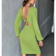 thumbnail image 2 of SWSMCLT Women's Midi Dresses Long Sleeve High Waist Spring Dress U Neck Party Fall Cocktail Fitted Backless Green X-Large, 2 of 4