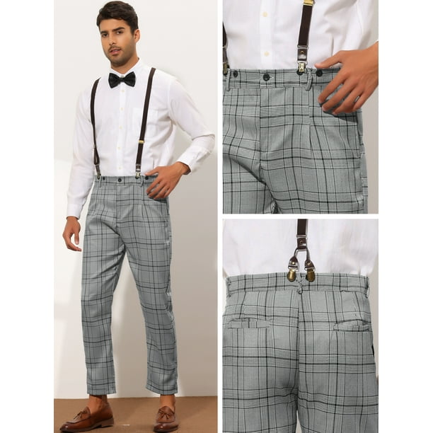 Plaid pants with straps clearance