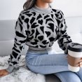 thumbnail image 3 of Suéter de señora para mujer, suéter de cuello redondo de manga larga con estampado de leopardo para invierno y otoño, 3 of 8