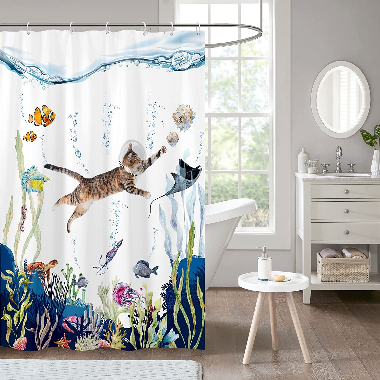 Sonernt Funny Beagle Shower Curtain, Underwater Ocean Animal