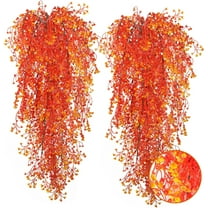 4Pcs Artificial Hanging Plants Faux Plastic Bell Leaves Greenery Ivy Hanging Vines Wall Plants for Indoor Outdoor Garden Patio Yard Room Party Weddings Home Decorations (Fall Orange)