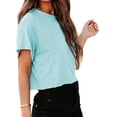 thumbnail image 3 of Short Sleeve Summer Women Solid Color Drop Crop Shirt Tops, 3 of 4