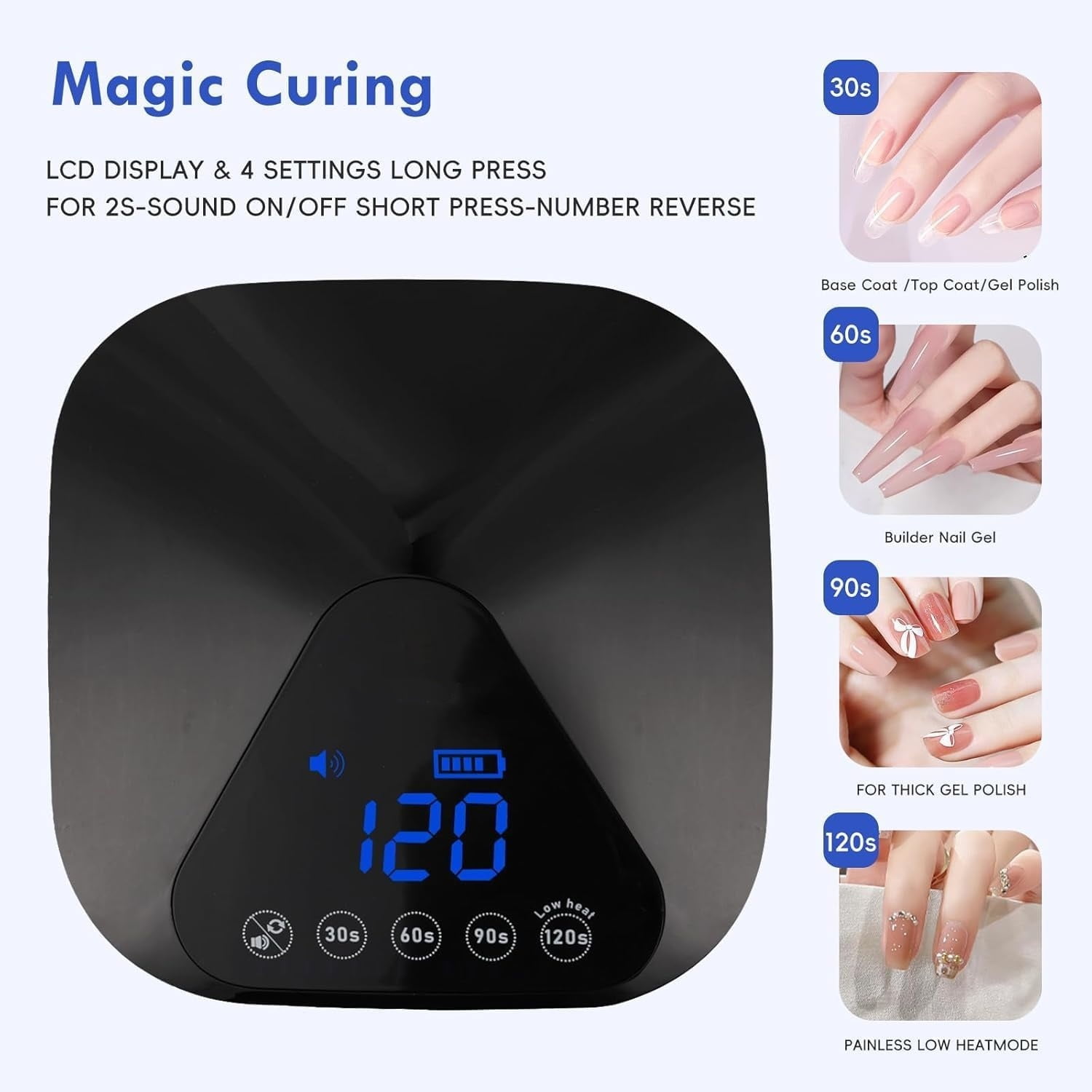 UV LED Nail Lamp with UV Gloves,Magnetic Metal Mirror Base Cordless Nail Dryer, Gel Polish Curing Light with 4 Timers,Touch Control Display,Auto Sensor for Professional Salon & Home