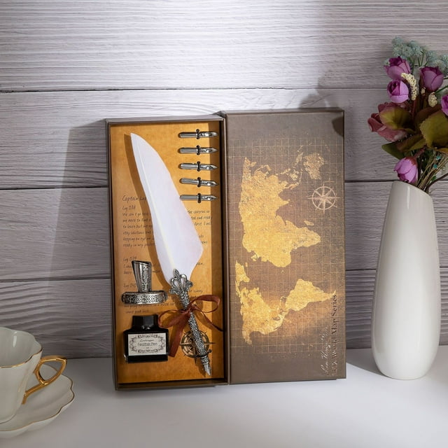 Feather Pen Calligraphy Pen And Ink Set Antique Feather Pen For Writing Painting Wedding Birthday Gifts Retro Decoration 15ML
