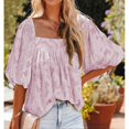 thumbnail image 2 of Puff Sleeve Top Polyester Fiber Elegant Soft Breathable Floral Pattern Square Neckline Top for Women, 2 of 5
