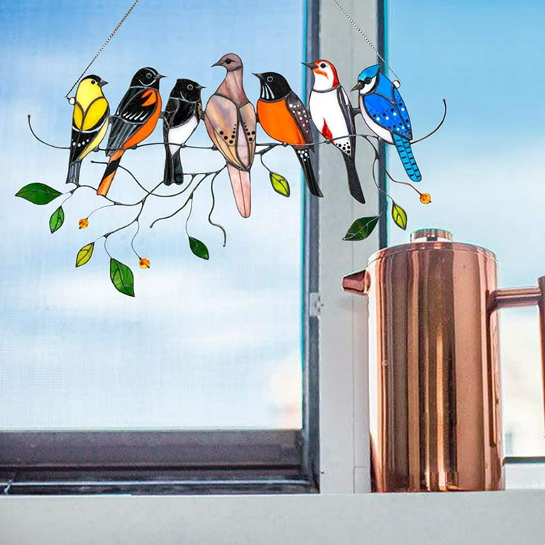 7Birds Multicolor Panel Birds Suncatcher Window Panel Gifts for Bird Lovers