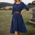 thumbnail image 4 of XAOFW Women's Casual Dresses Long Sleeve Round Neck Midi Dress With Waist Tie Holiday Vacation Soft Comfortable Sundresses, 4 of 5