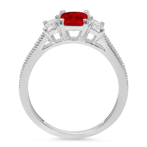 1.88 ct Emerald Cut Natural Garnet Three-Stone Engagement Ring for Women in 18K White Gold