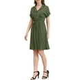 thumbnail image 1 of INSPIRE CHIC Robe-Chemise pour Femme de Travail à Revers Cranté, Col en V, Taille Élastique, avec Poches, P Vert Armée, 1 of 6