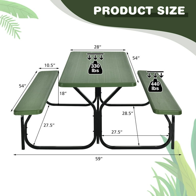 Costway Wooden Picnic Table Bench Set with Metal Frame for Costway Wooden Picnic Table Bench Set with Metal Frame for