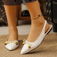 thumbnail image 2 of Womens White Pointed Toe Flats - Slingback Ballet Flats with Bow, Vegan Faux Leather Comfortable Work Shoes for Women, Business Casual & Everyday Wear,Size 9.5, 2 of 9