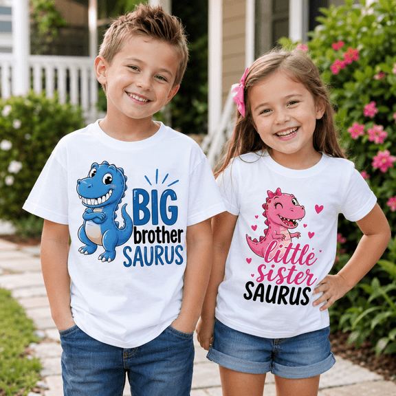 Big Brother and Little Sister Shirt, Dinosaur Saurus Matching Family Shirts, Brother Sister Outfit, Sibling Gift, Birthday Gift for Brother and Sister