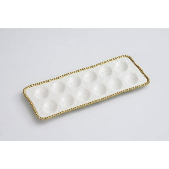 Pampa Bay Titanium-Plated Porcelain Deviled Egg Tray, 14.5 x 6.3 Inch, Gold/White Tone, Oven, Freezer, Dishwasher Safe
