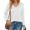 thumbnail image 2 of MOSHU Color Block T Shirts for Women V Neck Long Sleeve Womens Shirts Loose Fall Tops with Pocket, 2 of 8