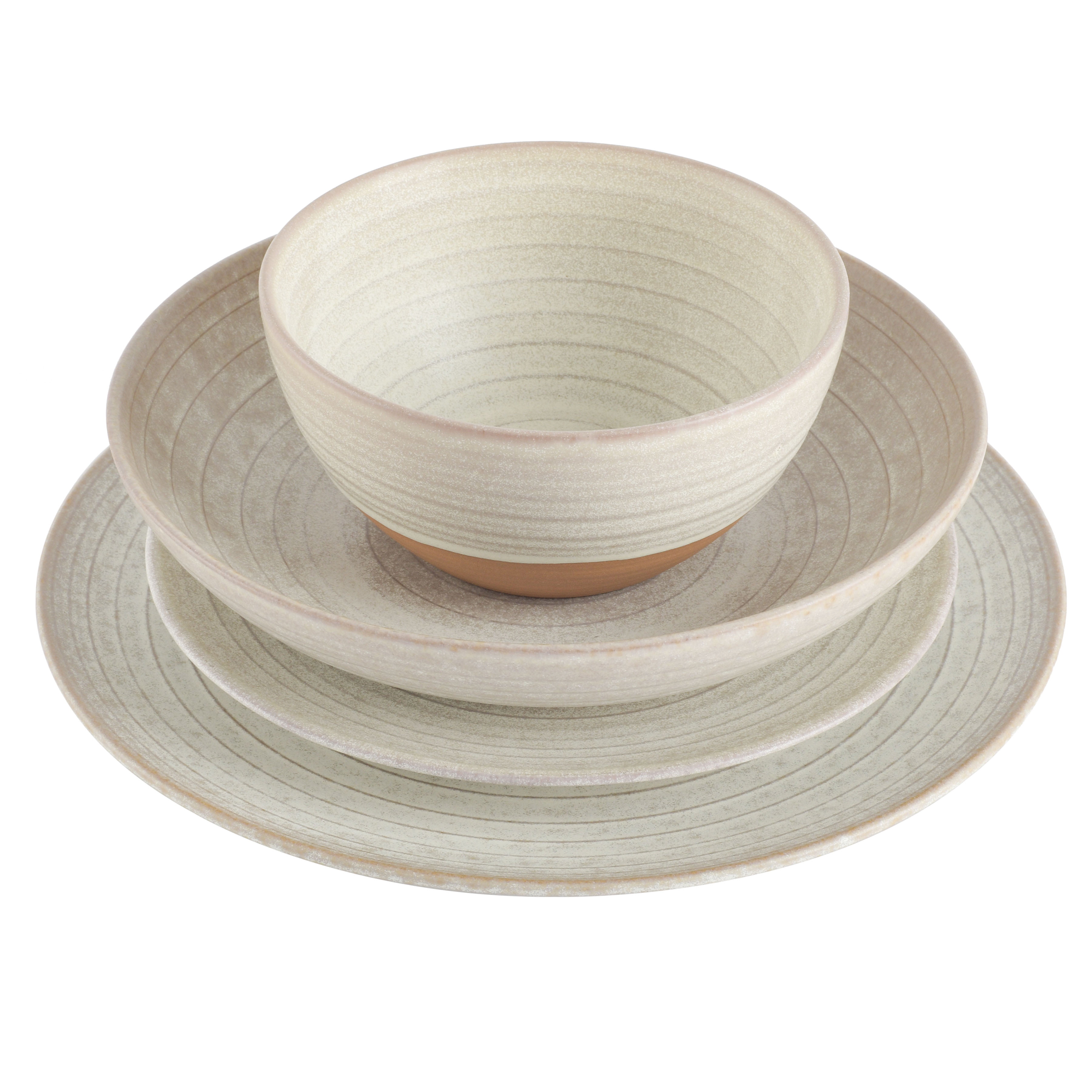 Gibson Elite 16 Piece Terra Double Bowl Terracotta Reactive Dinnerware Set - Sand Cream