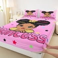 thumbnail image 4 of Castle Fairy Black Cartoon Princess Girl King Sheets 4pcs,Gradient Glitter Word Art Bedding,Pink Gold,1 Fitted Sheet, 1 Flat Sheet and 2 Pillowcases, 4 of 6