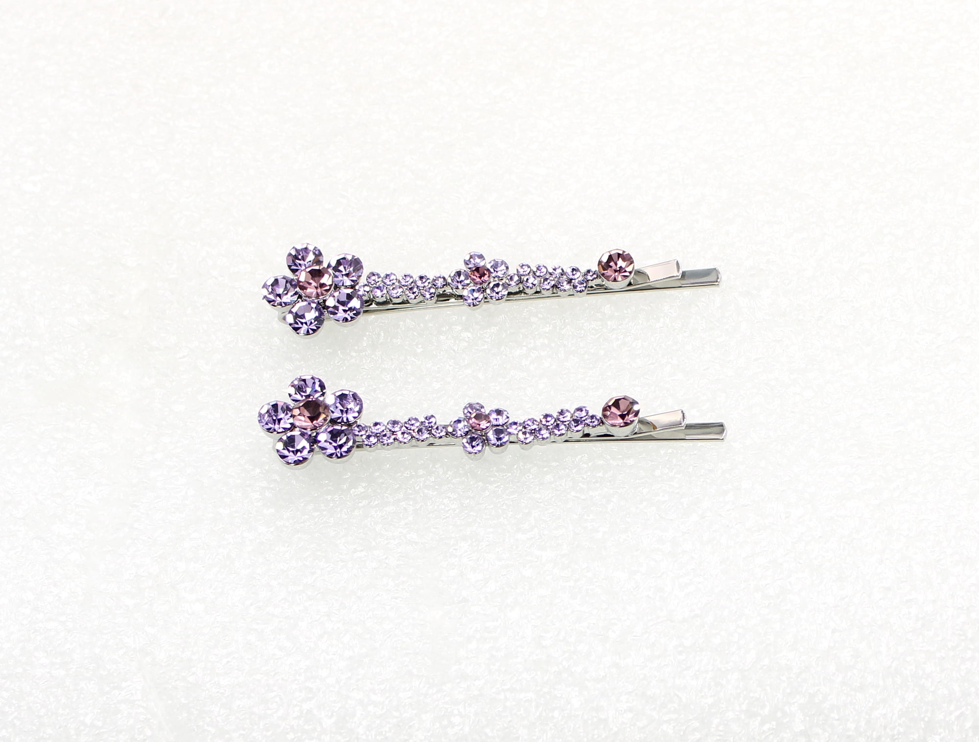 Faship A Pair Of Lavender Rhinestone Crystal Floral Hair Clip Pins 2 Pcs