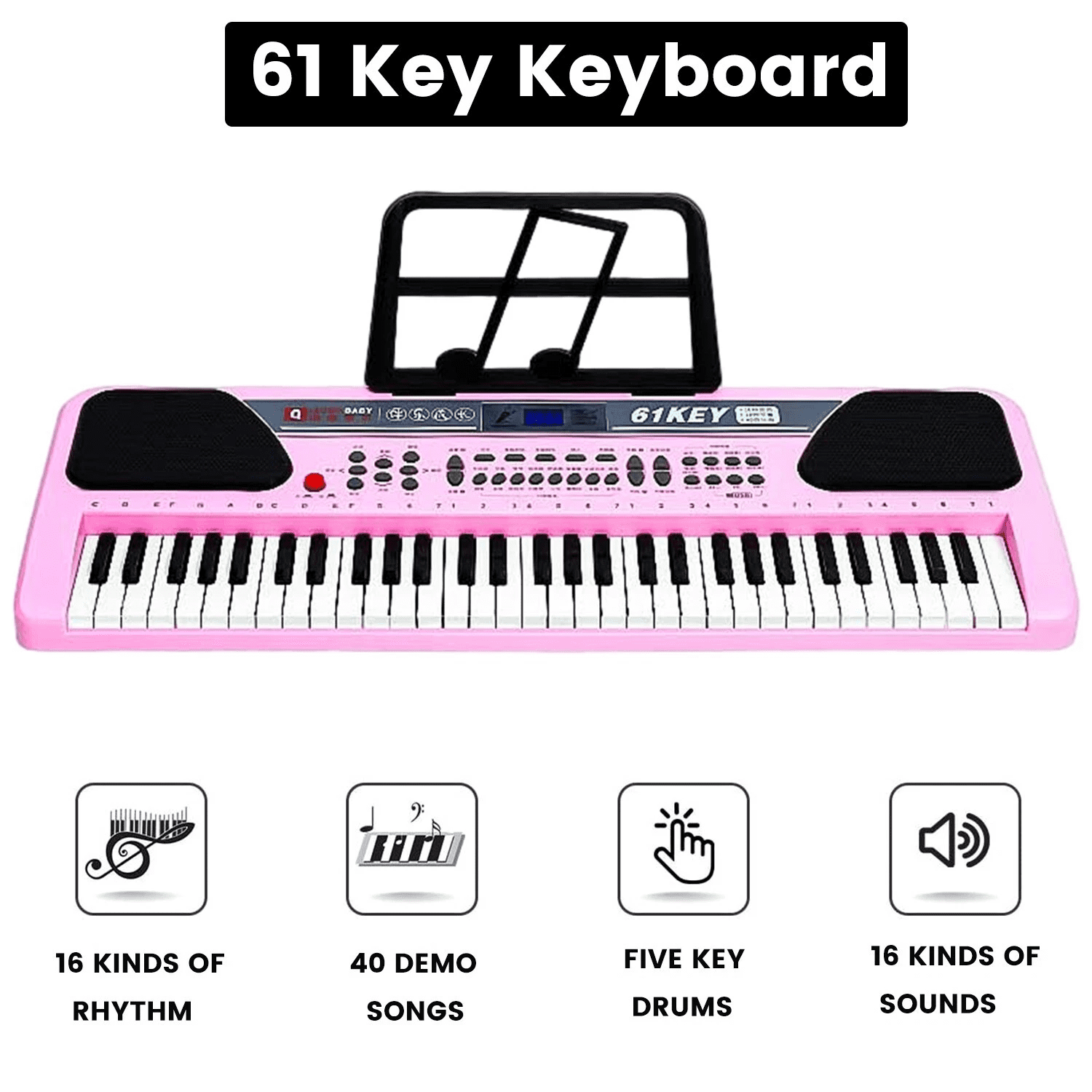 iMeshbean Piano Keyboard 61 Keys Electric Keyboard Piano Keyboard Piano for Beginners with Stand, Built-in Dual Speakers, Microphone & Display Panel, Pink