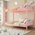 thumbnail image 4 of Twin Over Twin Bunk Bed, Metal Frame with Ladder & Safety Guardrails, 400 LBS Weight Capacity, Space-Saving, Noise-Free, No Box Spring Needed, Pink, 4 of 8