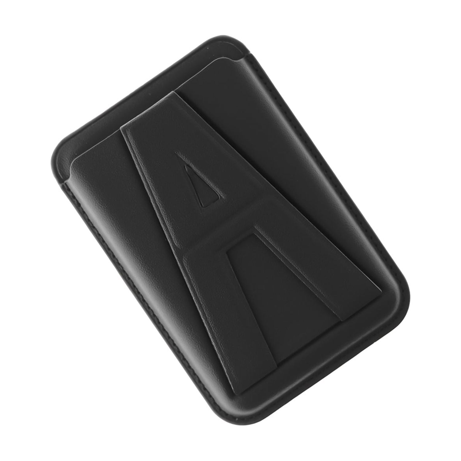 A Design Leather Magnetic Card Wallet Holder with Built-In Stand - Black