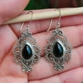 thumbnail image 5 of Natural Black Onyx Silver Dangle Earrings - 925 Sterling Silver Handmade Pear Shape Jewelry - Boho Chic - Anniversary Valentine's Day Gift for her, 5 of 8