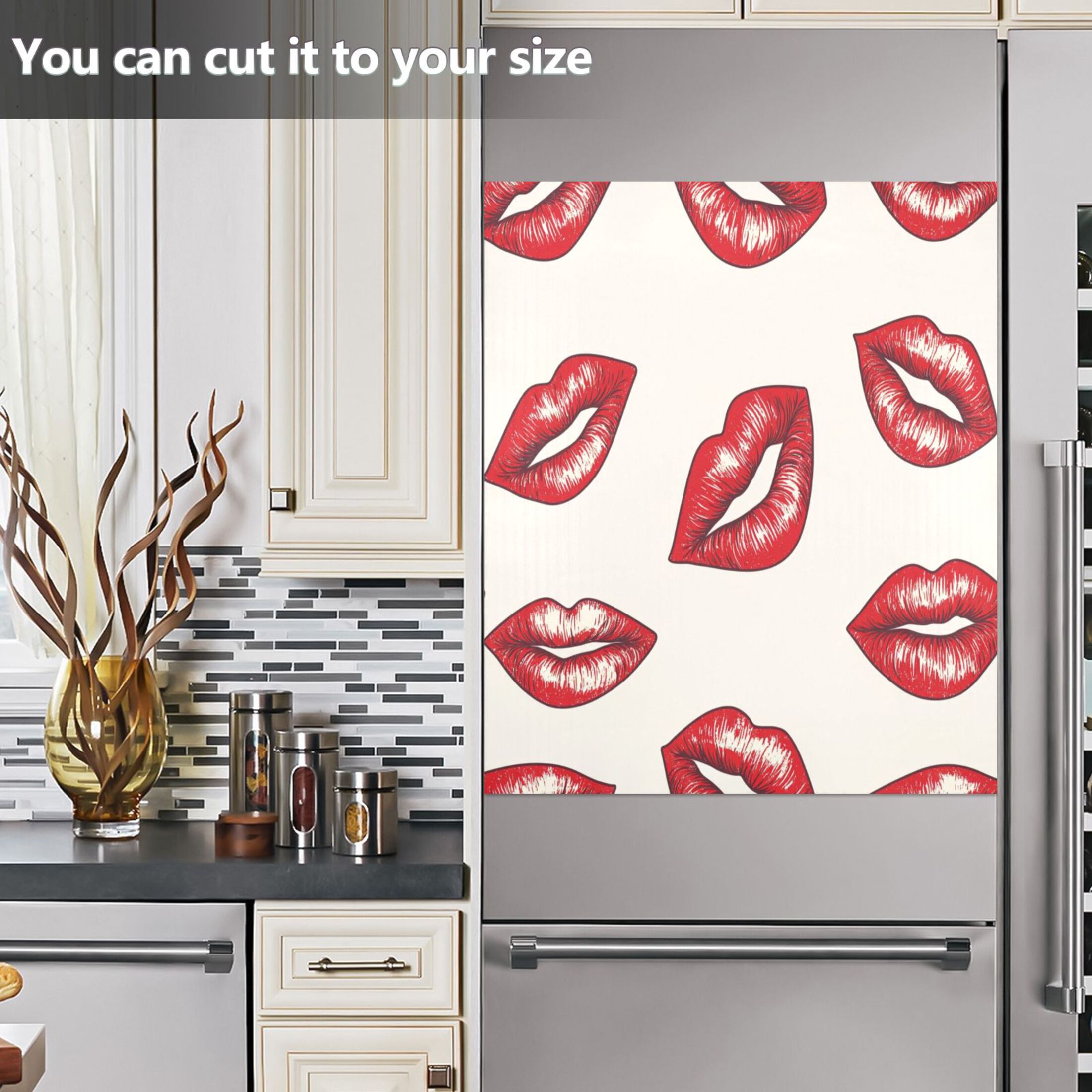 Dishwasher Magnetic Sticker 23x26 Inch Refrigerator Magnetic Sticker Washing Machine Magnetic Sticker Kitchen Panel Magnetic Sticker Home Decor Cartoon Red Lips