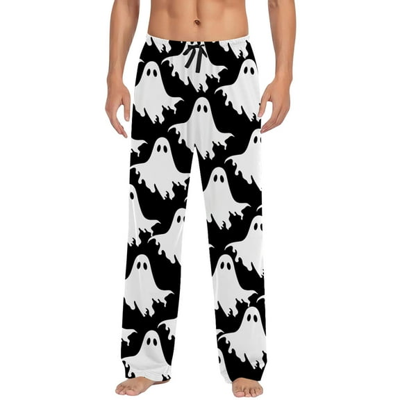 SJLDQY Mens Halloween Pajamas Pants Wide Leg Pjs Trousers for Men Hallowmas Pumpkin Ghost Elastic Waist Homewear Loungewear With Pocket