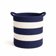 Medium Cotton Rope Baskets with Handles Woven Baskets Rope Bins 12.2x11.8" Laundry Hamper Nursery Baskets , Navy Blue and White