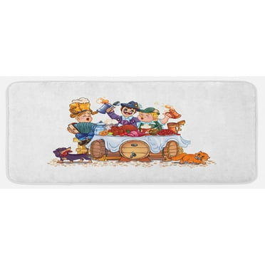 Oktoberfest Kitchen Mat, Colorful Bavarian Autumn Season Celebration Illustration with Beer and Pork, Plush Decorative Kitchen Mat with Non Slip Backing, 47" X 19", Multicolor, by Ambesonne