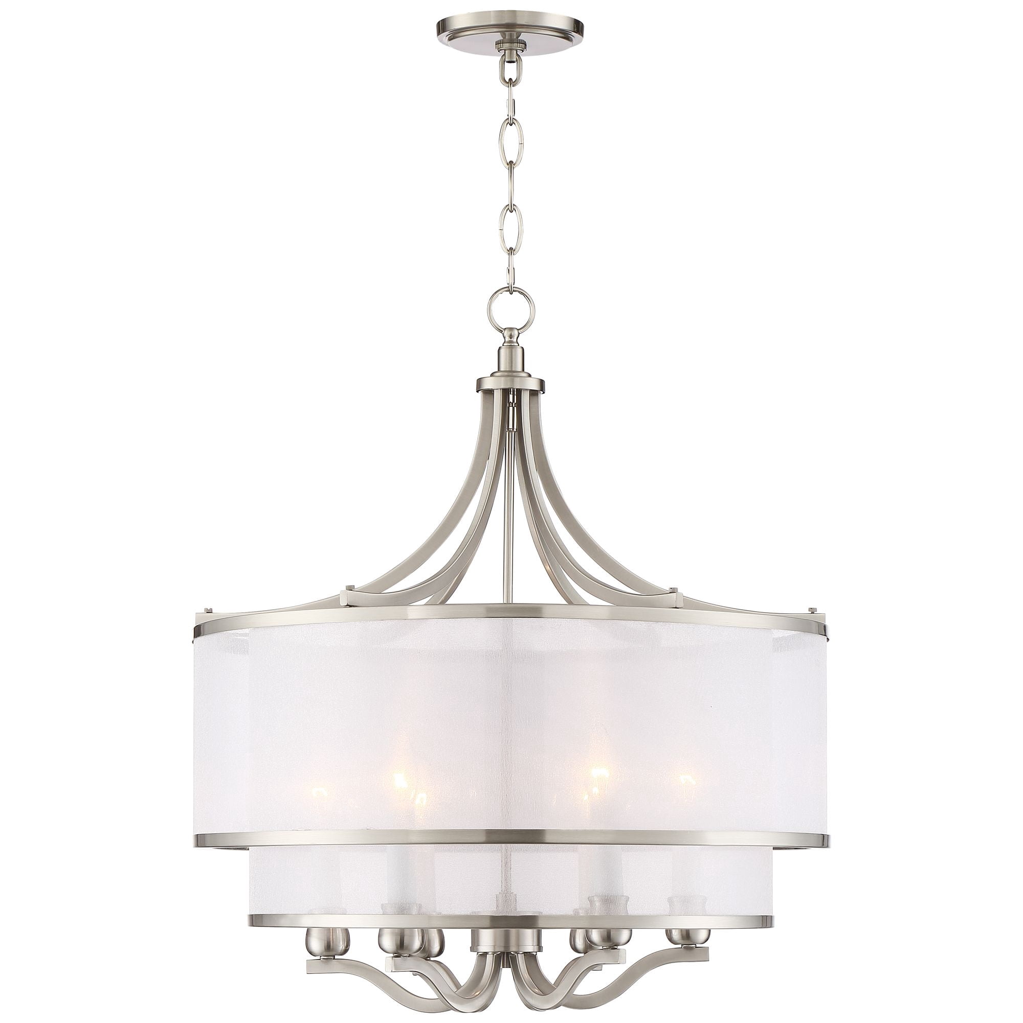 Possini Euro Design Nor Brushed Nickel Pendant Chandelier 23" Wide Modern Double White Organza Shade 6-Light Fixture for Dining Room Kitchen Island